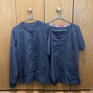 Vera Bradley Gray Scrub Uniform Tops - 1 Short Sleeve and 1 Long Sleeve - M